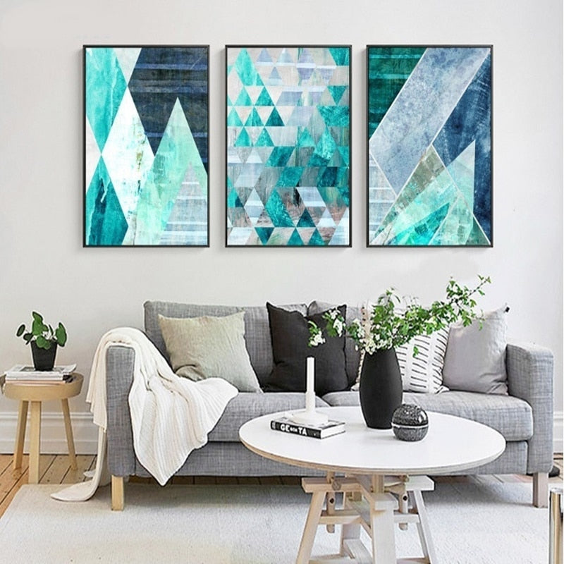 Geometric Turquoise Canvas Painting