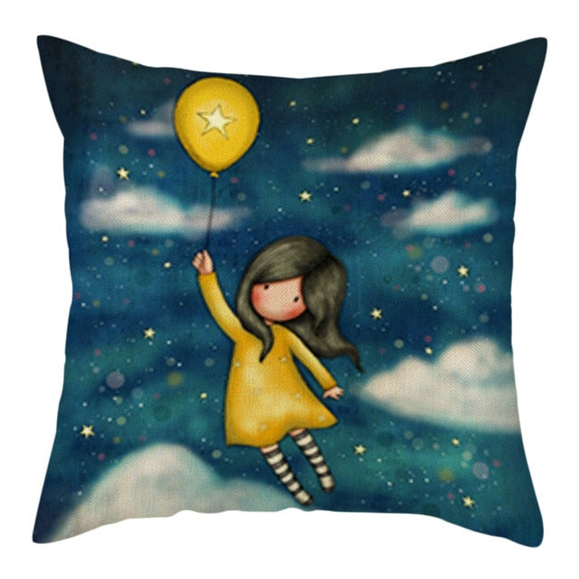 Cartoon Girl Cushion Cover